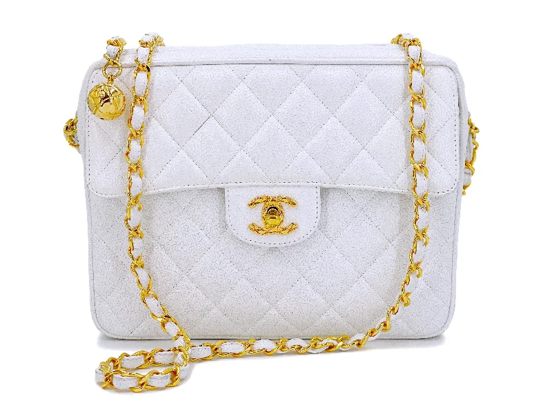 Chanel 1994 Vintage White Caviar Flap Camera Case Bag 24k GHW