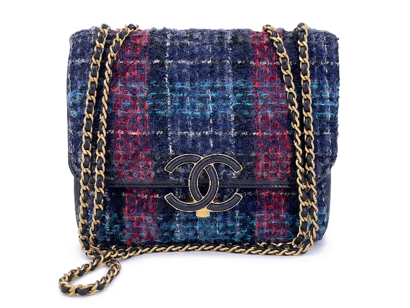 Chanel Purple Tweed Tall Mini Crossbody Two Flap Bag GHW