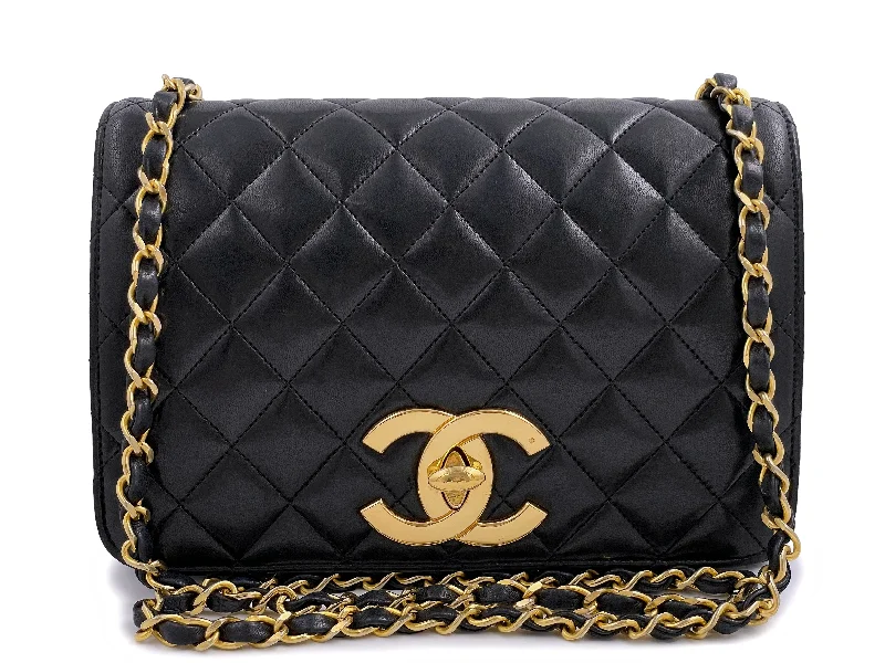 Rare Chanel 1987 Vintage Black Oversized CC Small Full Flap Bag 24k GHW