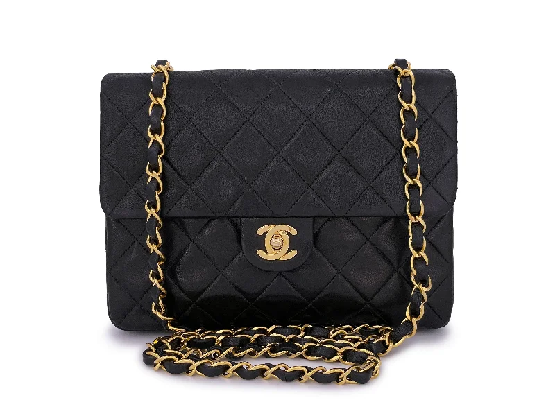 Chanel 1992 Vintage Black 20cm Mini Flap Bag 24k GHW Lambskin