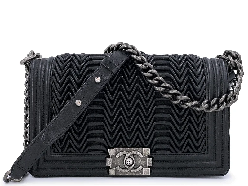 Chanel Black 3D Pleated Boy Flap Bag Medium Lambskin