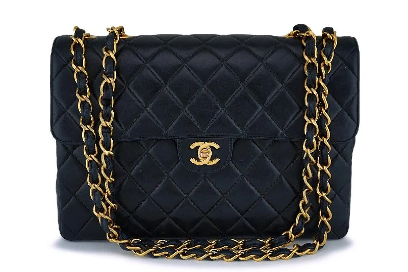 Chanel Black Lambskin Jumbo Classic Flap Bag 24k GHW