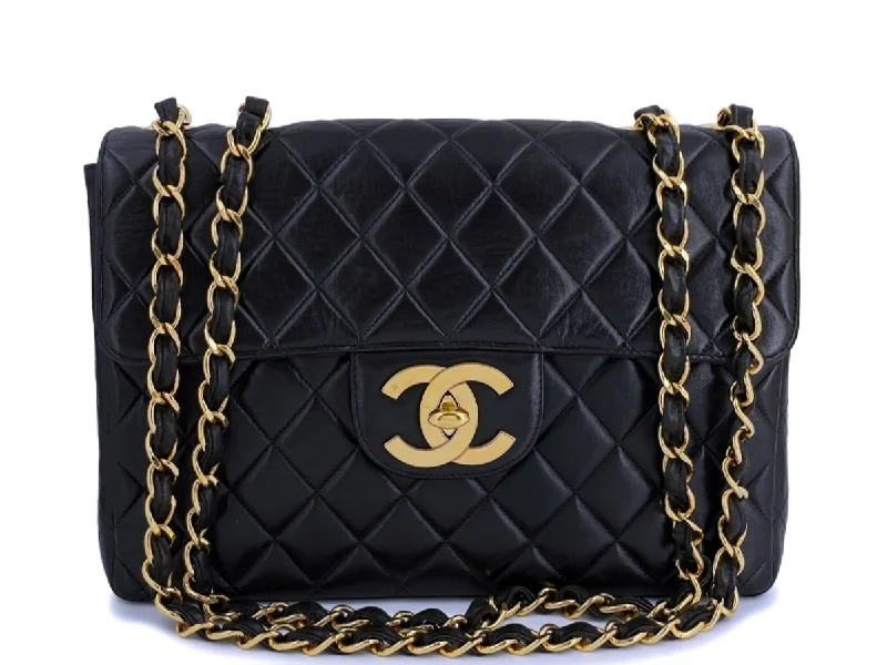 Chanel Black Vintage Lambskin Jumbo Classic Flap Bag 24k GHW