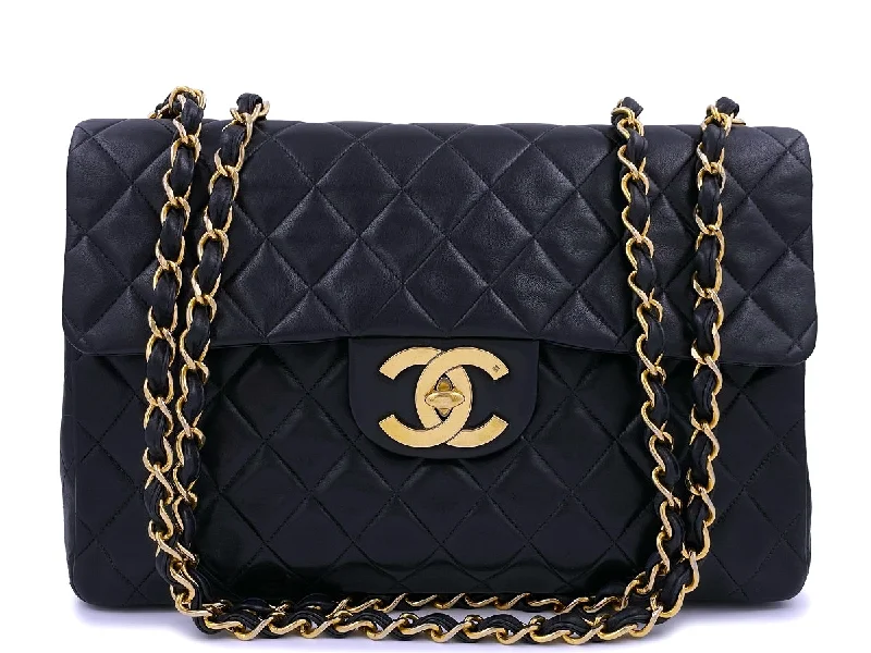 Chanel Black Vintage Lambskin Maxi "Jumbo XL" Classic Flap Bag 24k GHW