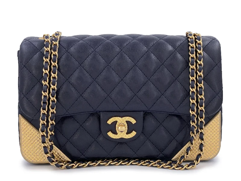 Chanel Quilted Rock the Corner Flap Bag Navy Blue Aged Gold HW