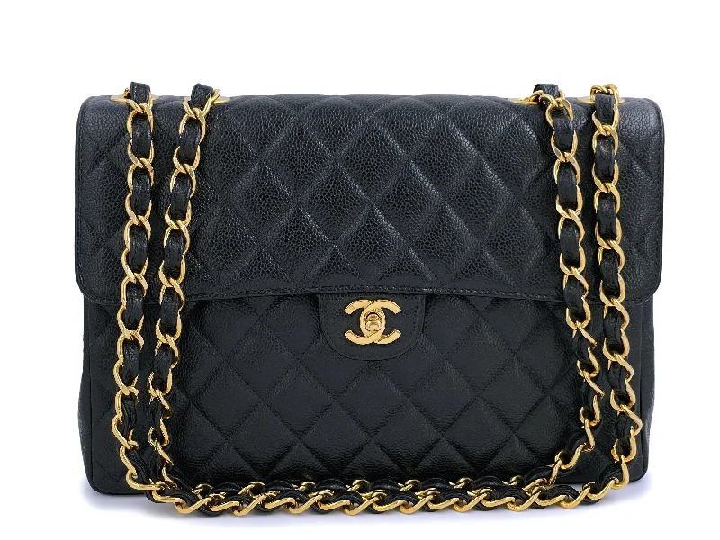 Chanel Vintage 1998 Black Caviar Classic Jumbo Flap Bag 24k GHW