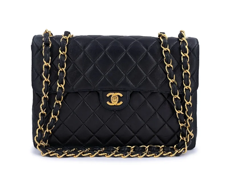 Chanel Vintage Black Lambskin Jumbo Classic Flap Bag 24k GHW