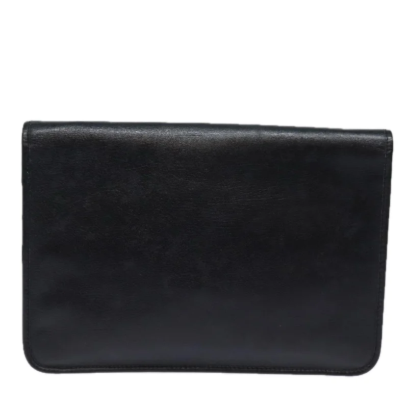 CHRISTIAN DIOR Clutch Bag Leather Black Auth 79728