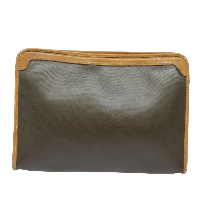 CHRISTIAN DIOR Clutch Bag Leather Khaki Auth bs15465