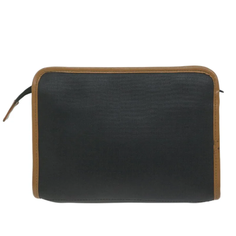 CHRISTIAN DIOR Clutch Bag PVC Canvas Black Auth bs11617