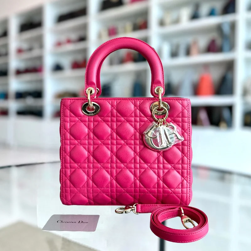 Lady Medium Cannage Lambskin Hot Pink GHW