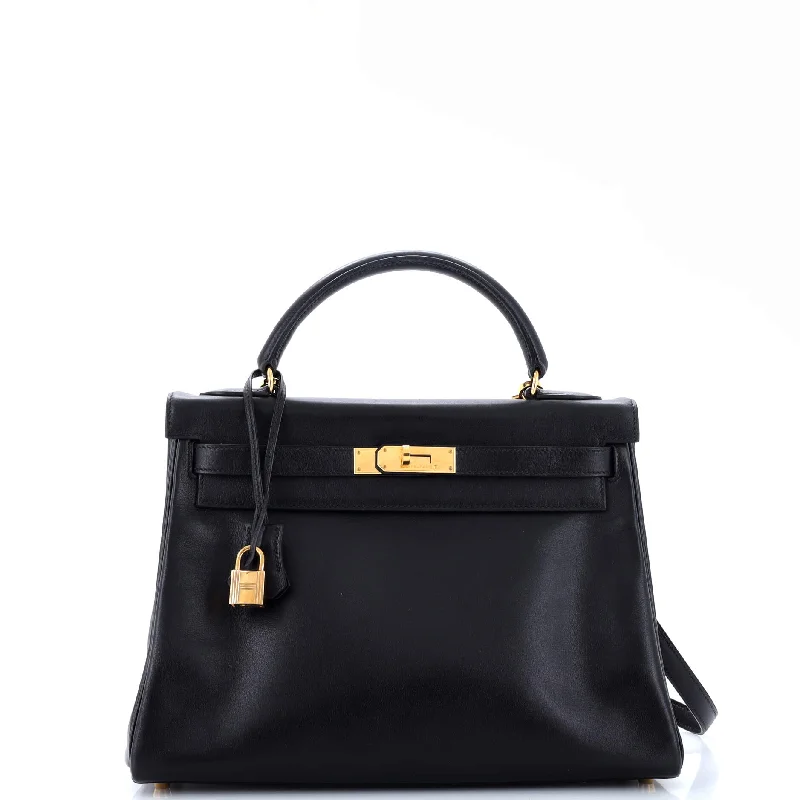 Kelly Handbag Noir Gulliver with Gold Hardware 32