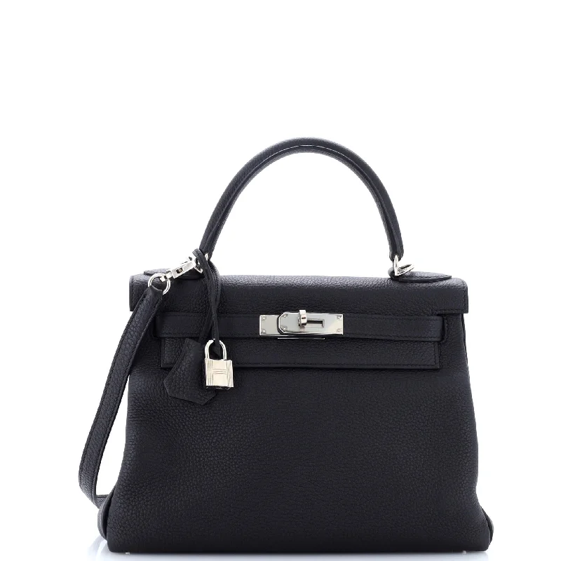 Kelly Handbag Noir Togo with Palladium Hardware 28