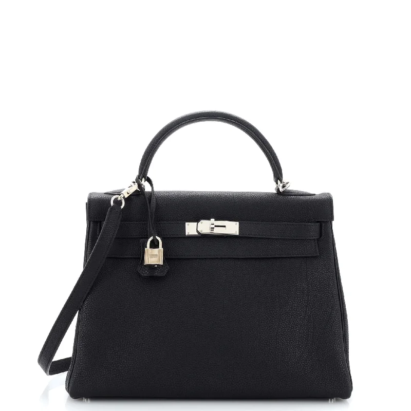 Kelly Handbag Noir Togo with Palladium Hardware 32