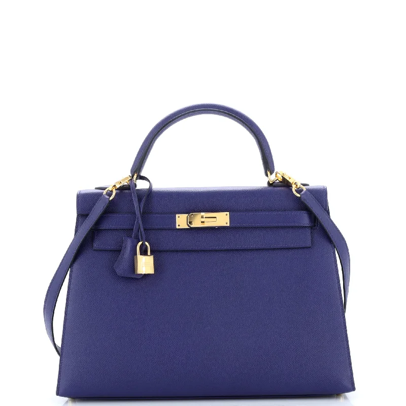 Kelly Handbag Bleu Encre Epsom with Gold Hardware 32