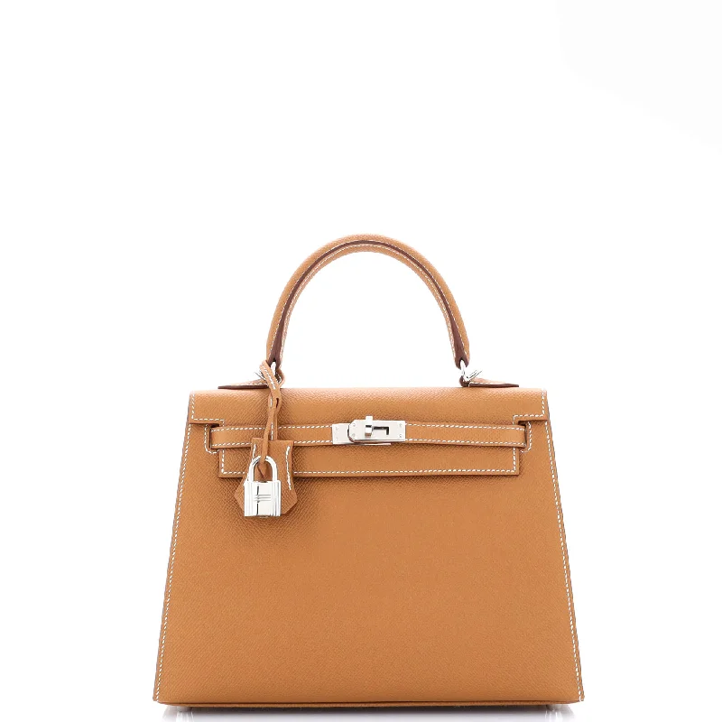 Kelly Handbag Gold Epsom with Palladium Hardware 25