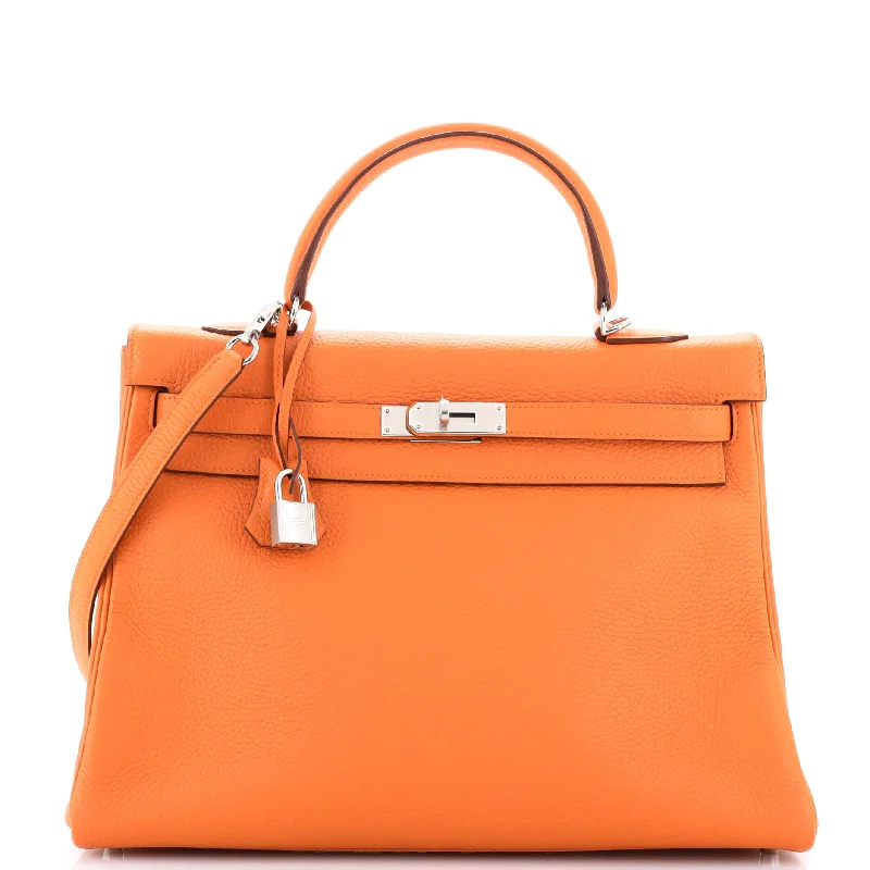 Kelly Handbag Orange H Clemence with Palladium Hardware 35