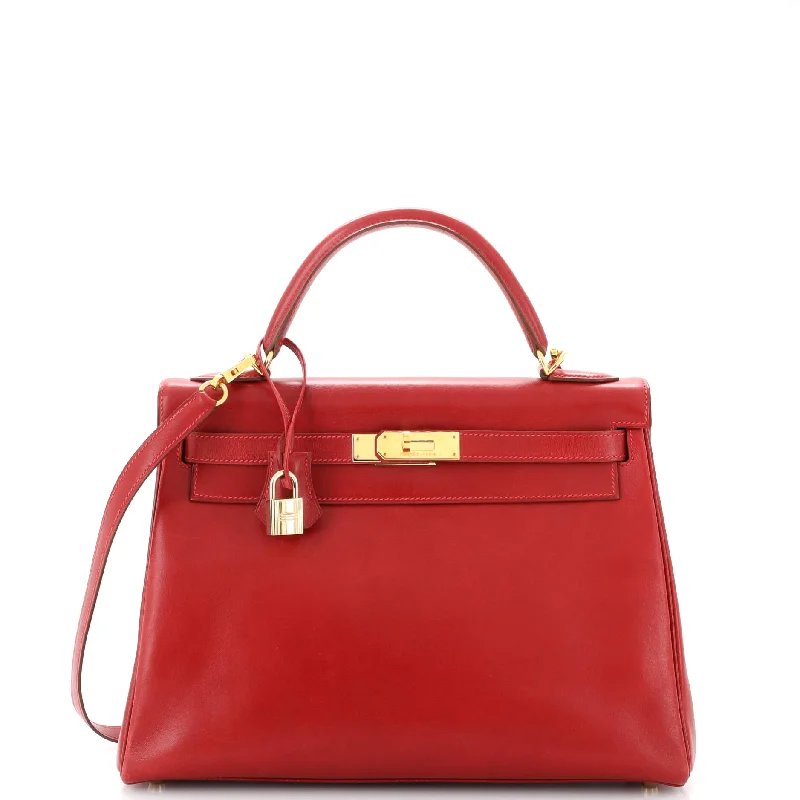 Kelly Handbag Rouge Vif Box Calf with Gold Hardware 32