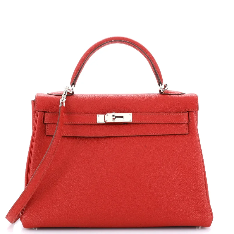 Kelly Handbag Rouge Garance Togo with Palladium Hardware 32